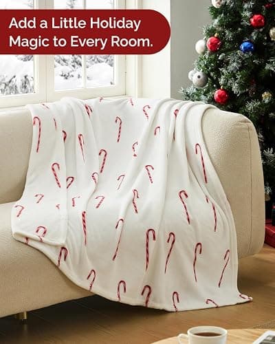 Christmas Fleece Blanket Throw Size - Flannel Throw - Candy Canes, 50x60 | Flannel Fleece Luxury Throw Blanket, Lightweight, Super Soft, Warm & Cozy for Couch, Bed & Chair, Xmas Holiday Winter Decor thumbnail 4