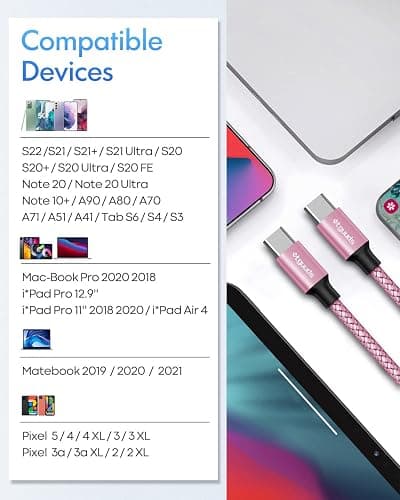 etguuds Pink USB C to USB C Cable 3ft, 2-Pack 60W USBC to USBC Cord, Type C to C Charger Cable Fast Charging for iPhone 17 16 15 Pro Max Plus Air, Samsung Galaxy S25 S24 S23, for MacBook/iPad, Pixel thumbnail 7