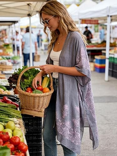 Spicy Sandia Kimonos for Women Floral Beach Cover Up Loose Swimsuit Bathing Suit Coverup Cardigan for Summer Swimwear thumbnail 5
