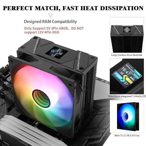 Thermalright Assassin Spirit 120 Vision ARGB Black CPU Air Cooler, PC Cooling with 1500RPM Speed,240*240 Resolving Power IPS LCD Screen with 1.54in,Computer Cooler for Intel lga1851/1700/115X,AM4/AM5 thumbnail 2