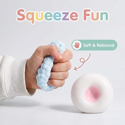 2 Pcs Crunchy Squishy Noisy Stress Balls,Ice Skin Fidget Sensory Squeeze Toys,Soft Moldable Fidget for Anxiety Stress Relief Focus Relaxing(Pink+Blue) thumbnail 5