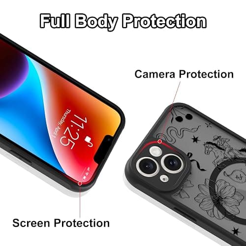 MOWIME Magnetic for iPhone 14 case [Compatible with MagSafe] Cute Western Cowboy Floral Translucent Matte Hard Back Shockproof Anti-Scratch Phone Case-Black thumbnail 3