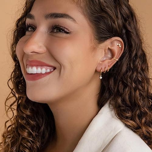 Gold Earrings Set for Women, 14K Gold Plated Stud and Cartilage Earring Sets for Multiple Piercing, Hypoallergenic Stackable Small Gold Huggie Hoop Earrings for Women Jewelry - Gold-6 Pcs thumbnail 5