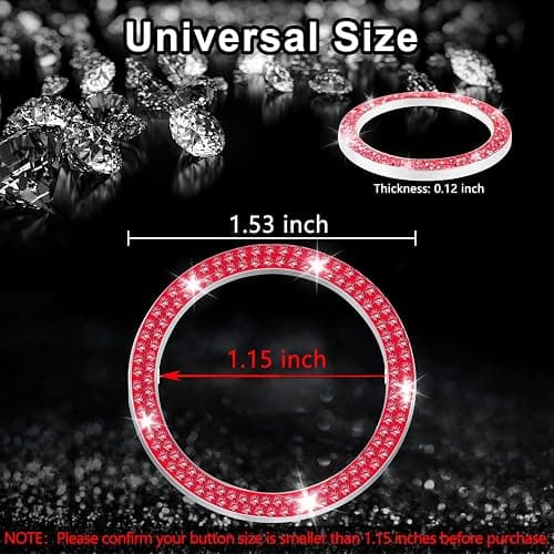 LivTee 2 PCS Crystal Double Rhinestone Car Engine Start Stop Decoration Ring, Bling Car Interior Accessories for Women, Push to Start Button Cover Sticker, Automotive Decals, Red thumbnail 4