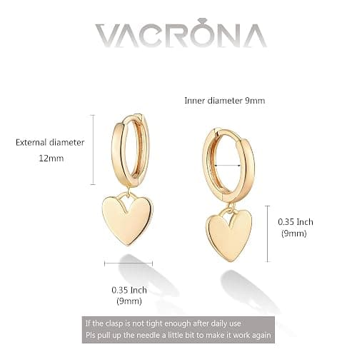 VACRONA Gold Heart Hoop Earrings Huggie Earrings for Women 14k Gold Plated Small Hoops Earrings thumbnail 6