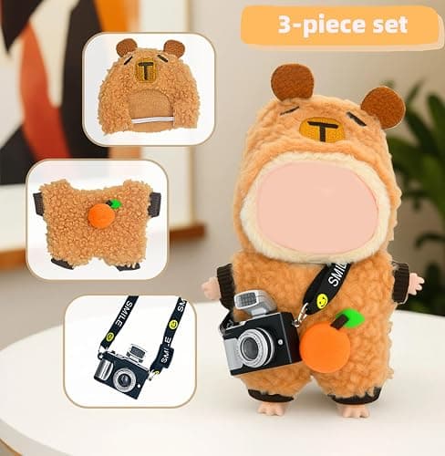 3-Piece Knit and Plush Doll Outfit Set for 17cm Collectibles - Plush Bear Hoodie Set (Hoodie+Outfit+Camera) - No Doll Included thumbnail 5