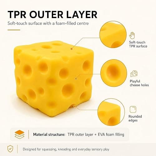 Giant Cheese Squishy Toy, 10cm Slow Rising TPR Squeeze Toy | with EVA Foam Filling, Jumbo Sensory Fidget Toy and Novelty Desk Gift for Kids, Teens and Adults thumbnail 4