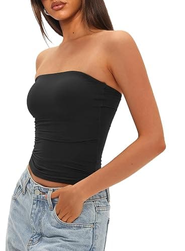 Darong Womens Padded Tube Tops Bulit in Bra Strapless Crop Tops Bandeau Double Lined Basic Going Out Tank Top thumbnail 4