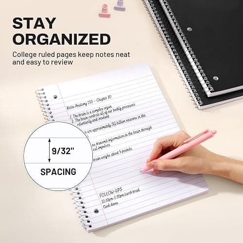 SUNEE Spiral Notebooks, 3 Pack, 1-Subject, College Ruled Paper, 8" x 10-1/2", 70 Sheets per Notebook, Black thumbnail 6