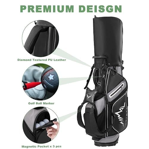 14-Way Golf Stand Bag,Premium Lightweight Golf Bag with Full-Length Dividers, Interchangeable PE-Padded Straps & Stabilizing Kickstand - Plush-Lined Top with Waterproof Cover thumbnail 4