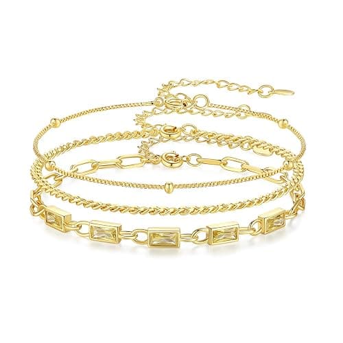 GexTyde Gold Birthstone Bracelet for Women, 18K Gold Plated Layered Jewelry Bracelet Set, Women Dainty Stackable Bracelets Link Paperclip Chain Valentines Day Gift for Women - Image 1