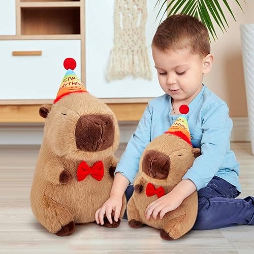 Achwishap Capybara Plush,Cute Plushies Capybara Stuffed Animal,Capybaras Plush Toys,Kawaii Plushie Stuffed Toy with Birthday Hat Plushie Gift for Kids Adults Birthday(Capybara with Birthdays Hat,12”) thumbnail 2