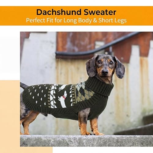 Lelepet Dachshund Sweater Turtleneck Dog Sweaters for Small Dogs (XS-XL) | Pullover Knitted Dog Coat,Cold Weather Dachshund Clothes,Fall/Winter Cozy Outfit for Wiener Dogs,Stretchy Knitwear,Army Green thumbnail 5