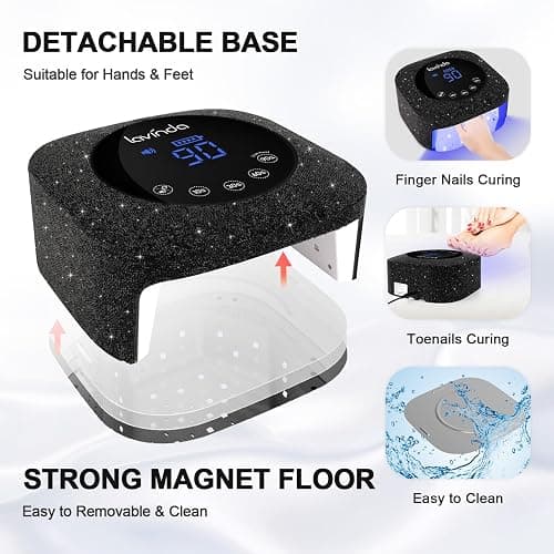 Lavinda 54W UV Nail Lamp, UV Light for Gel Nails, Cordless Rechargeable UV LED Nail Lamp Nail Light with 4 Timer and LCD Display, Professional Fast Curing Lamp Nail Dryer with Black Rhinestone thumbnail 5