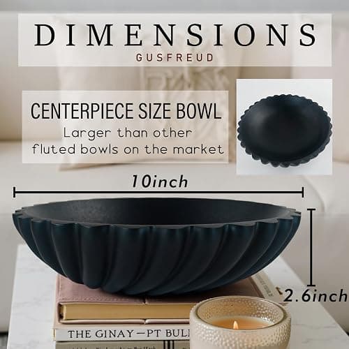 GUSFREUD Black Decorative Bowl - Large Fruit Bowl for Kitchen Counter & Coffee Table, Stylish Key Purse Bowl for Entryway & Console Table Decor thumbnail 3