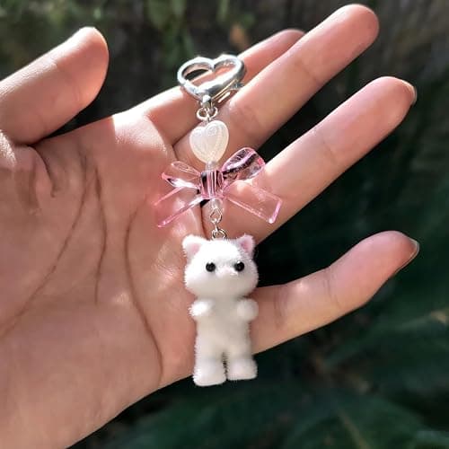 Agromusk Cute Kitty Keychain, Fuzzy Cat Decor Gifts, Y2K Heart Bow Pendent Women Girls Kawaii Cat Bag Charm thumbnail 4