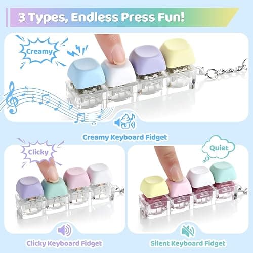 3 Pack Keyboard Fidget Toy – Clicky, Creamy & Silent Stress Relief Fidget Clicker Keychain – Quiet Fidget Toys for Adults, Boost Focus & Calm Anxiety at Work, Travel – Ideal Stress-Relief Gift thumbnail 2