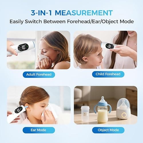 Thermometer Forehead and Ear Thermometer Digital Infrared Thermometer Baby Thermometer Accurate 1s Measure 40 Set Memory Mute Mode LED Screen for Adults Kids Fever Alarm with Storage Bag thumbnail 7