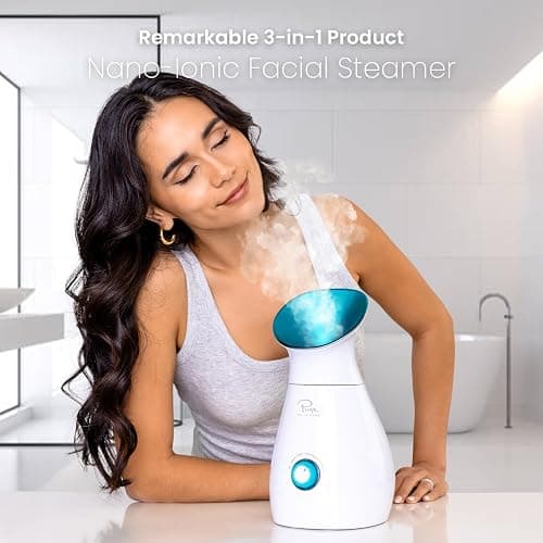 Pure Daily Care NanoSteamer Large 3-in-1 Nano Ionic Facial Steamer with Precise Temp Control - Humidifier - Unclogs Pores - Blackheads - Spa Quality - Bonus 5 Piece Stainless Steel Skin Kit (Teal) thumbnail 5
