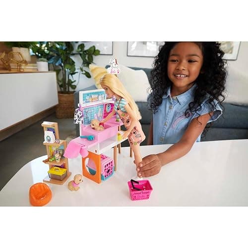 Barbie Doll (11.5-in Blonde) and Pet Boutique Playset with 4 Pets, Color-Change Grooming Feature and Accessories, Great Gift for 3 to 7 Year Olds thumbnail 2