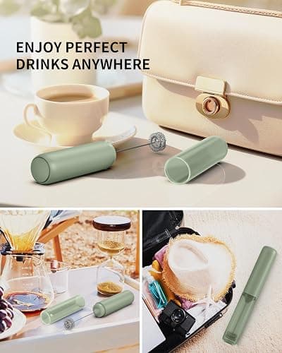 CIRCLE JOY Rechargeable Milk Frother Hanheld, Dual Ring Electric Coffee Frother, Portable Hand Frother Wand Drink Mixer for Matcha Lattes Cappuccino, Kitchen Gifts, Green thumbnail 6