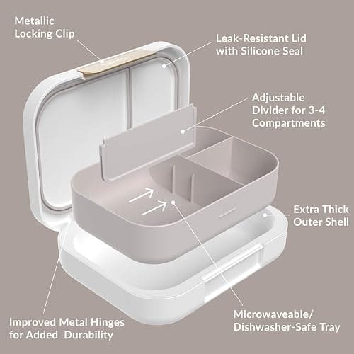 Bentgo Modern - Adult & Teen Bento Lunch Box; 3-4 Compartments, Leak-Resistant, 5.5 Cup Capacity/44 fl oz, Improved Locking Clips, Reusable, BPA-Free, Dishwasher/Microwave Safe Tray (White) thumbnail 6