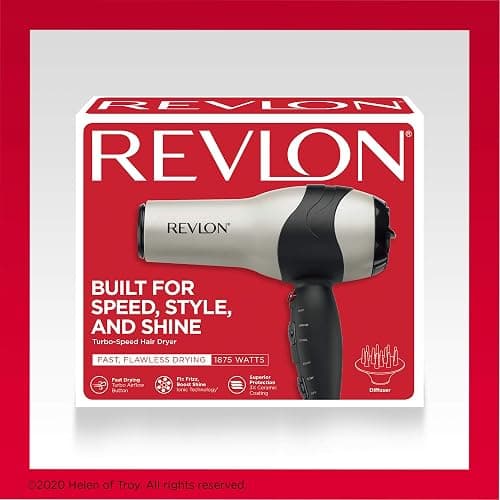 REVLON Turbo Hair Dryer with Advanced Ionic Technology, Ceramic Coating | Turbo Heat and Cold Shot Features, 1875 Watts for Fast Drying and Shine (Silver) thumbnail 6