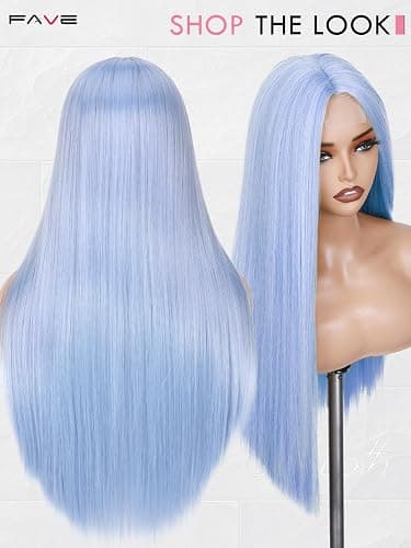 FAVE 65 cm Hellblaue Perücke Lang Glatt Heat Resist Synthetic Fasern Meerjungfrau Look Cosplay Alltag thumbnail 5