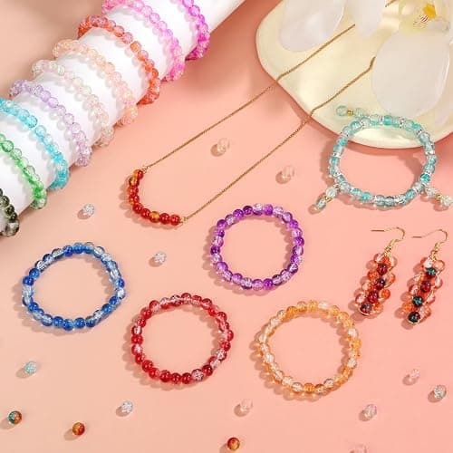 shynek 1400 Pieces 6mm Round Glass Beads for Bracelets, 28 Colors Bracelet Beads, Glass Crystal Beads for Jewelry Making, Bracelet Making and DIY Crafts(Crackle Color) thumbnail 3