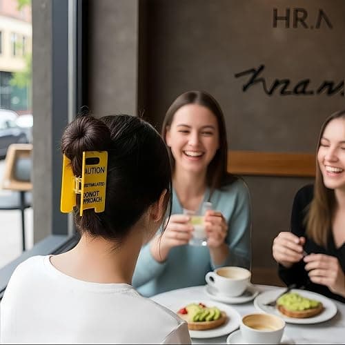 Overstimulated Caution Sign Hair Claw Clip, Funny Yellow Warning Hair Clip, Gag Gift for Women Friends (2pcs) thumbnail 5
