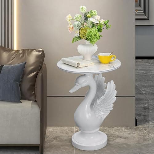 Sprgarde Luxury Swan Side Table, White Faux Marble Top Accent End Table, Decorative Coastal Sculpture Furniture for Living Room, Bedroom, Entryway Home Decor thumbnail 4
