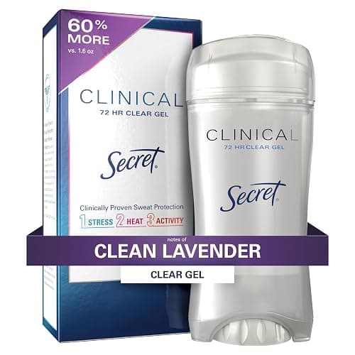 Secret Deodorant and Antiperspirant Clinical Strength for Women, 3X Stress Sweat Protection, PH Balancing Minerals, Clear Gel, Clean Lavender Scent, 2.6 oz - Image 1