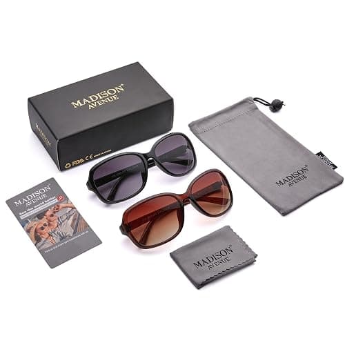 Madison Avenue 2 Pack Classic Vintage Sunglasses for Women, Fashion Sun Glasses with UV400 Protection thumbnail 6