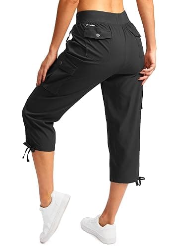Soothfeel Women's Cargo Capris Pants with 6 Pockets Lightweight Quick Dry | UPF 50+, Elastic Waist, Summer Pants for Hiking, Travel, Camping, Outdoor, Athletic, Casual thumbnail 2
