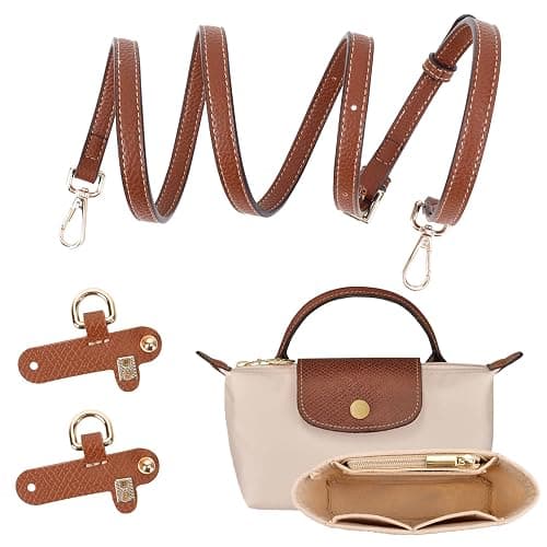 2Sets Mini Bag Strap Kit and Organizer Compatible with Longchamp, Folding Tote Bag organizer insert, Punch-Free Adjustable Buckle Strap Design, Multi-Pocket Felt Handbag Organizer, (1.2cm) - Image 1