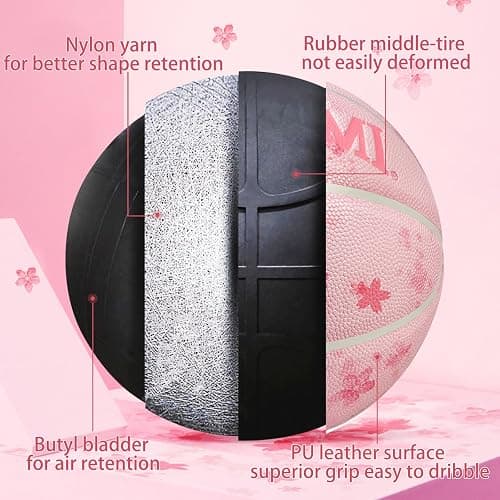 Kuangmi Pink Series Basketball, Premium Design Printed Street Performance Ball, Men's Official Size 7 29.5", ‎Women's Intermediate Size 6 28.5", for Indoor & Outdoor thumbnail 4
