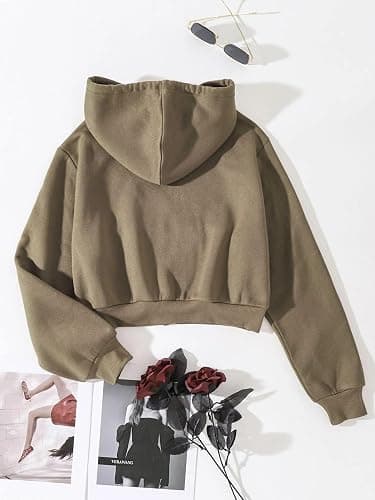 LOFAAC Women Fleece Full Zip Up Cropped Hoodie Sweatshirt 90s Long Sleeve Drawstring Hooded Crop Jacket Top with Pockets thumbnail 4