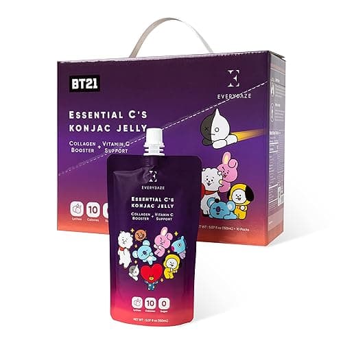 EVERYDAZE BT21 Essential C’s Konjac Jelly | Lychee | Vegan Collagen Peptides and Vitamin C | Gluten Free, Sugar Free, Low Calorie | Healthy Drinkable Fruit Snack | 10 Pack Box Food Drink Pouch