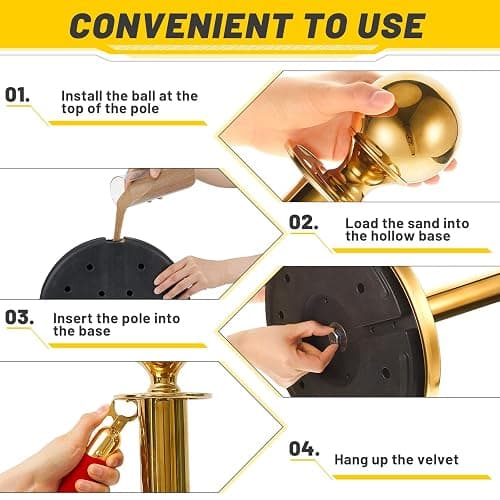 Ferraycle 6 Pcs 2026 Wedding Stanchions and Velvet Ropes Set, Gold | Stainless Steel Pole 5 ft Velvet Rope Crowd Control Barriers Opening Movie Party Red Carpet 360 Photo Booth Accessories thumbnail 5