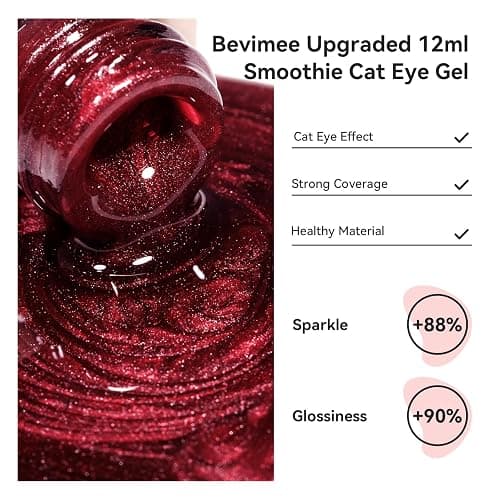 Bevimee Red Cat Eye Gel Nail Polish, Burgundy Red Magnetic Gel Polish | Moonlight Cateye Gel Polish With Magnet Wine Red Holographic Shimmer UV Velvet Manicure Salon DIY Home, 12ML thumbnail 2