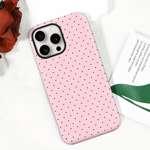 flewfun Magnetic for iPhone 15 Pro Max Case Cute Polka Dot Phone Case, Shockproof Slim TPU and Hard PC Protective Phone Cover Compatible with MagSafe Designed for Women Girls, Pink thumbnail 8