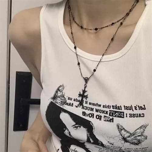 QLYOVWE Gothic Cross Necklace for Women Fashion Vintage Black Cross Pendant Necklace Multi-layered Y2k Gothic Dark Cross Layered Cross Choker Necklace Punk Cool Halloween Jewelry Gifts thumbnail 5