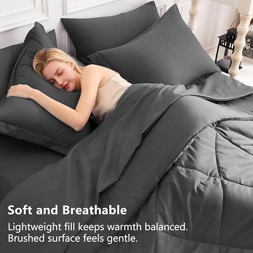 CozyLux Twin XL Comforter Set Dark Grey - 5 Pieces Twin Extra Long Bed in a Bag for College Dorm, All Season Bedding Set for Girls and Boys, Soft Bed Set with Comforter, Sheets, Pillowcase & Sham thumbnail 3