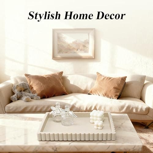 YMXYJM-Scalloped Coffee Table Tray，Ottoman Tray for Modern Home Decor. 14" Decorative Tray for Entryway Table Decor, Living Room Table Decor, Coffee Table Centerpiece - Beige Resin thumbnail 8