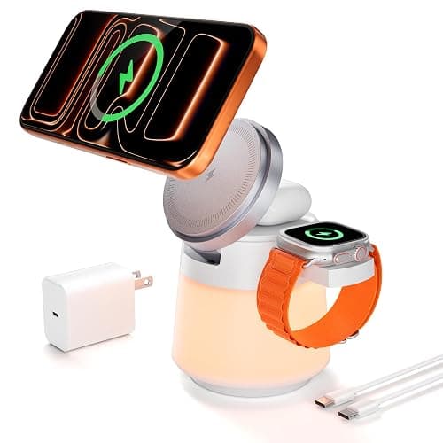 Wireless Charger 3 in 1, Magnetic Wireless Charger Stand with Night Light, 360° Rotation Portable Travel Charging Station Multiple Devices for iPhone 17/16/15/14/13/12, Apple Watch, AirPods Pro 3 - Image 1