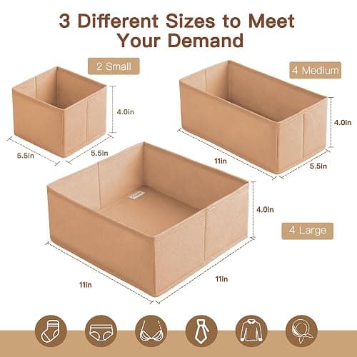 Criusia Drawer Organizer Clothes, 10 Pack Dresser Organizer for Baby Clothes, Underwear, Sock- Foldable Closet Organization and Storage Dividers Bins for Nursery, Bedroom (Brown) thumbnail 3