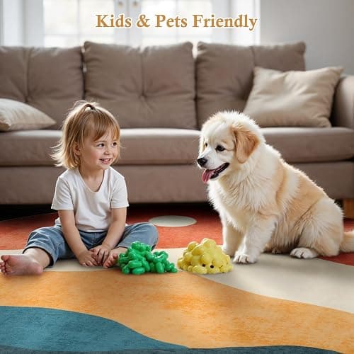 Sungea Mountain Round Rugs 8ft, Abstract Circle Rug for Living Room Non Slip Washable Bedroom Area Rug, Soft Extra Large Round Carpet for Nursery Dinng Room Playroom(Multi) - 8' (Round) - Multi Color thumbnail 5