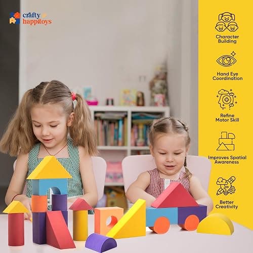 Set of 34 Large Foam Blocks for Toddlers - Stacking Soft Blocks for Kids with Shapes & Colors Learning - Construction Building Preschool Toys - Soft Toy for Daycare Toddlers 3-5 & Above thumbnail 5