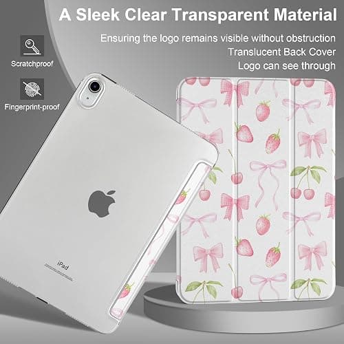DONGKE for iPad 11th Generation Case 11 Inch 2025 (A16 Chip) & iPad 10th Generation 10.9 Inch 2022, Slim Foldable Stand Hard PC Translucent Back Shell Smart Cover - [Auto Wake/Sleep] - Cherries thumbnail 5