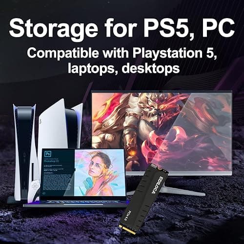 Ediloca 500GB PS5 SSD with Heatsink PCIe Gen4 NVMe M.2 Gaming SSD, 7400MB/s Read, 1GB DRAM Cache, 3D TLC | Internal Solid State Drive Compatible with PS5 & PC(EN855) thumbnail 7